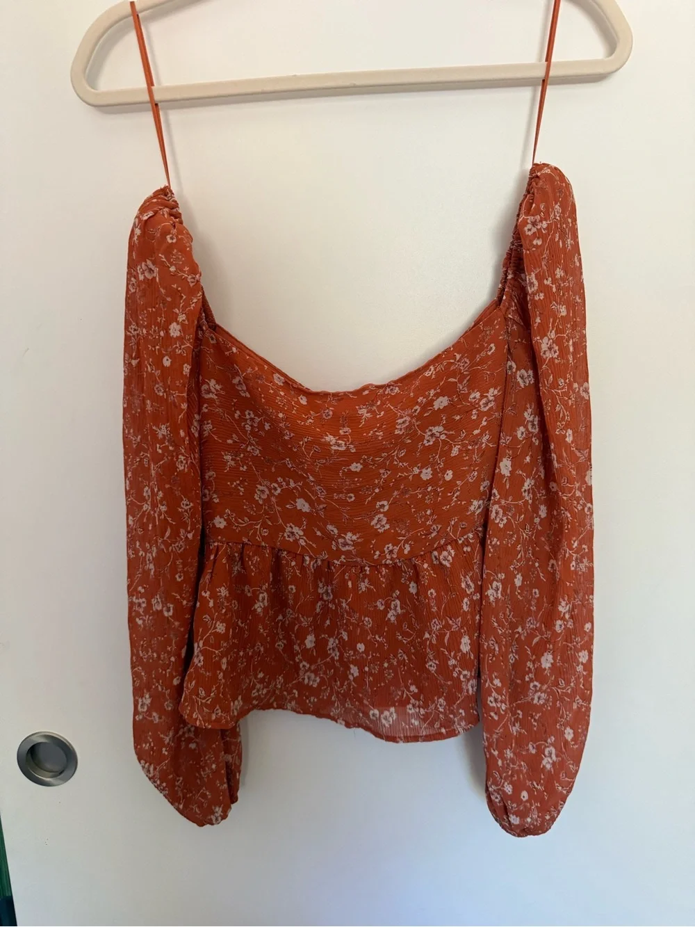 Astr Rust Floral Smocked Square-Neck Peplum Blouse